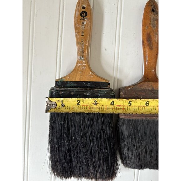 Vintage Pair Paint Brushes Wooden Handle French Farmhouse Cottage Craft Decor - Picture 6 of 12